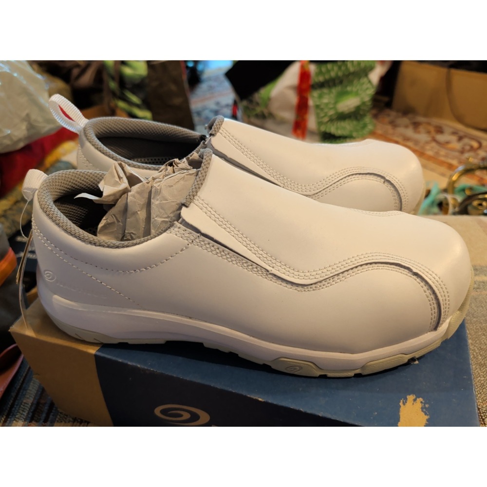 NWT Nautilus Safety Footwear Slip-On Men's White Safety Toe Work Shoes, 10 M